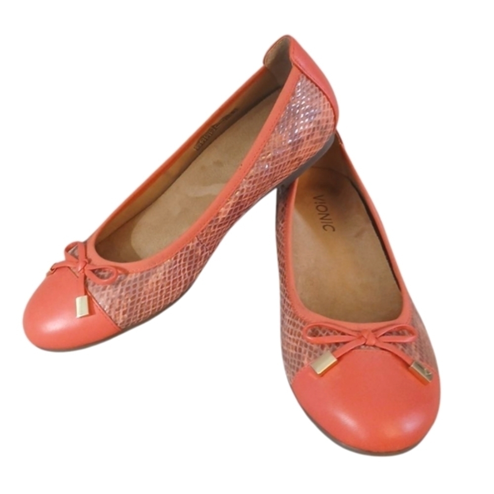 Vionic Minna Pink Snake Embossed Leather Ballet Flat Size 7